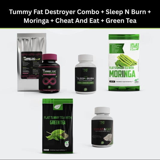 Tummy Fat Destroyer Combo + Sleep N Burn + Moringa + Cheat And Eat + Green Tea